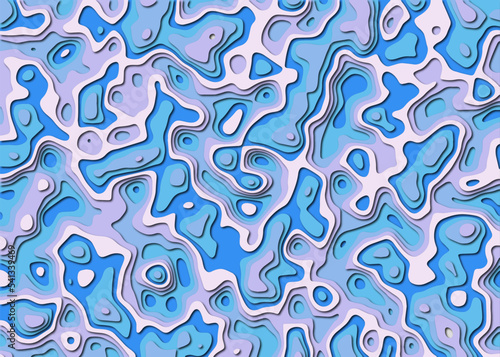 Seamless abstract blue background paper cut realistic relief. Vector illustration.