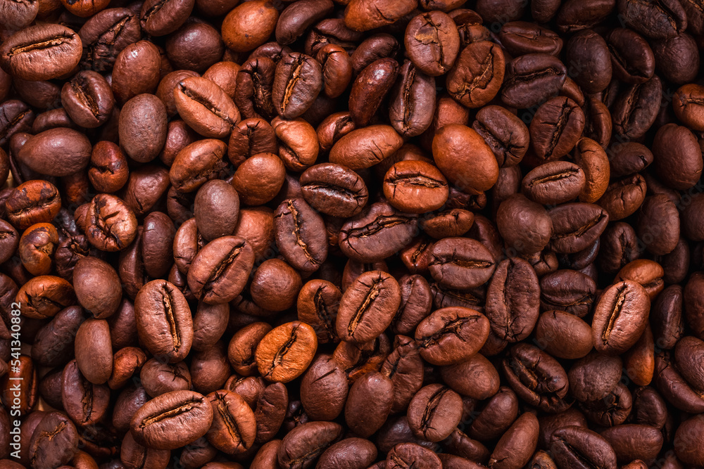 Fototapeta premium Texture of roasted coffee beans, Aroma coffee beans for background.