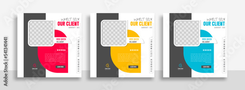 Modern and creative client testimonial social media post design. Customer service feedback review social media post or web banner with color variation template.

