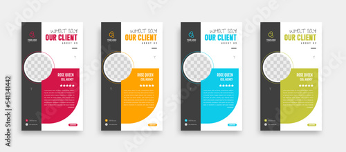 Modern and creative client testimonial social media post design. Customer service feedback review social media post or web banner with color variation template.

