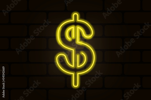 American yellow dollar neon. Financial investment. Online market. Vector illustration. stock image. 