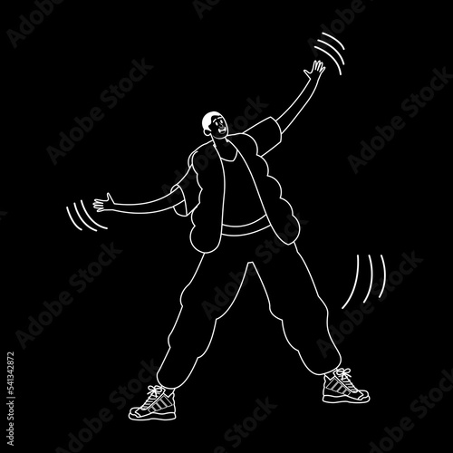 Happy man dancing black and white silhouette Vector