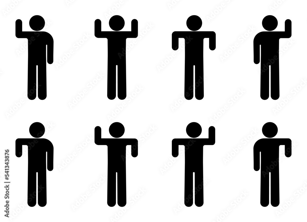 man raised his hand, basic gestures, stick figure icon people man raised his hand, basic gestures, stick figure icon people