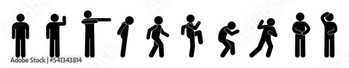 people icons set, stick figure stickman, man stands, human poses and gestures