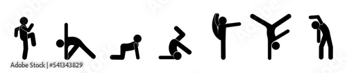 gymnast icon, exercise and pose illustration, stick figure man isolated silhouette