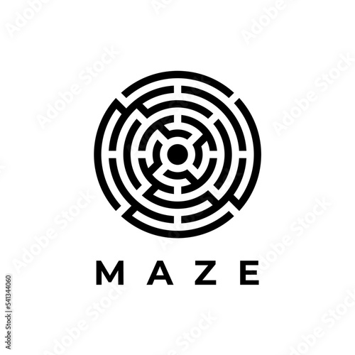 Circular maze black on a white background