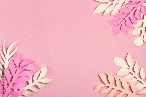  pink background with white and pink sheets of paper