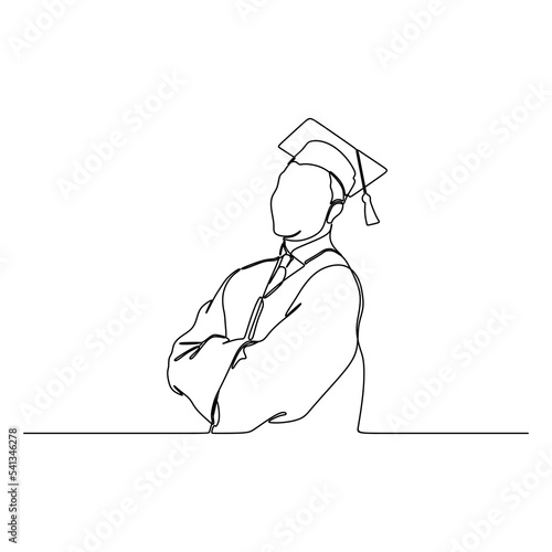 continuous line drawing of graduate students wearing cap and gown