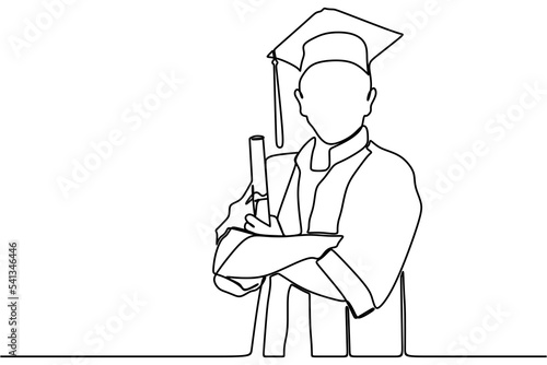 continuous line drawing of graduate students wearing cap and gown