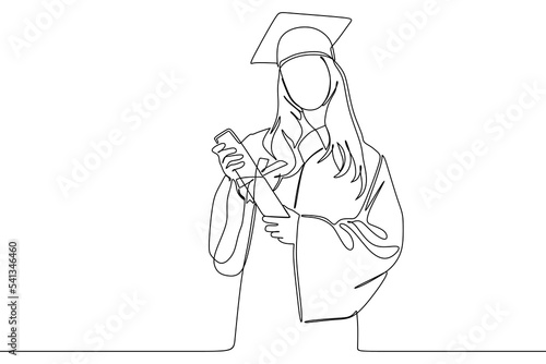 continuous line drawing of graduate students wearing cap and gown