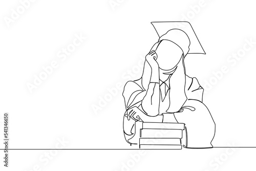 continuous line drawing of graduate students wearing cap and gown