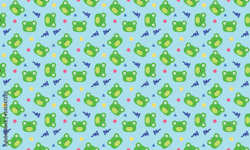 Seamless cute frog head flat pattern with geometric