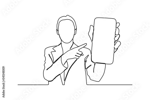continuous line drawing of portrait of a pretty young girl holding mobile phone