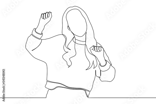 continuous line drawing of portrait of an excited young woman celebrating success