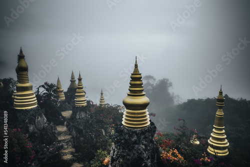 View of Nakhon Si Thamarat Sky pagodas temple in South Thailand