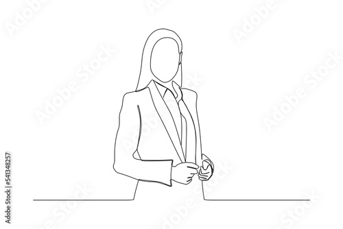 Continuous line drawing of smiling blonde business woman