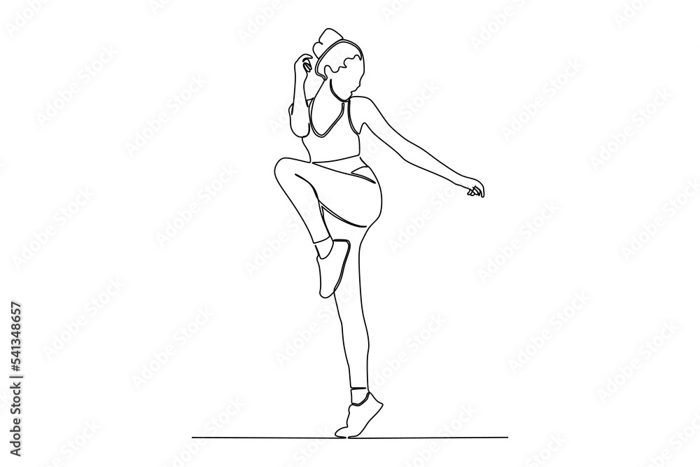 continuous line drawing of Beautiful young fitness woman running making exercise workout