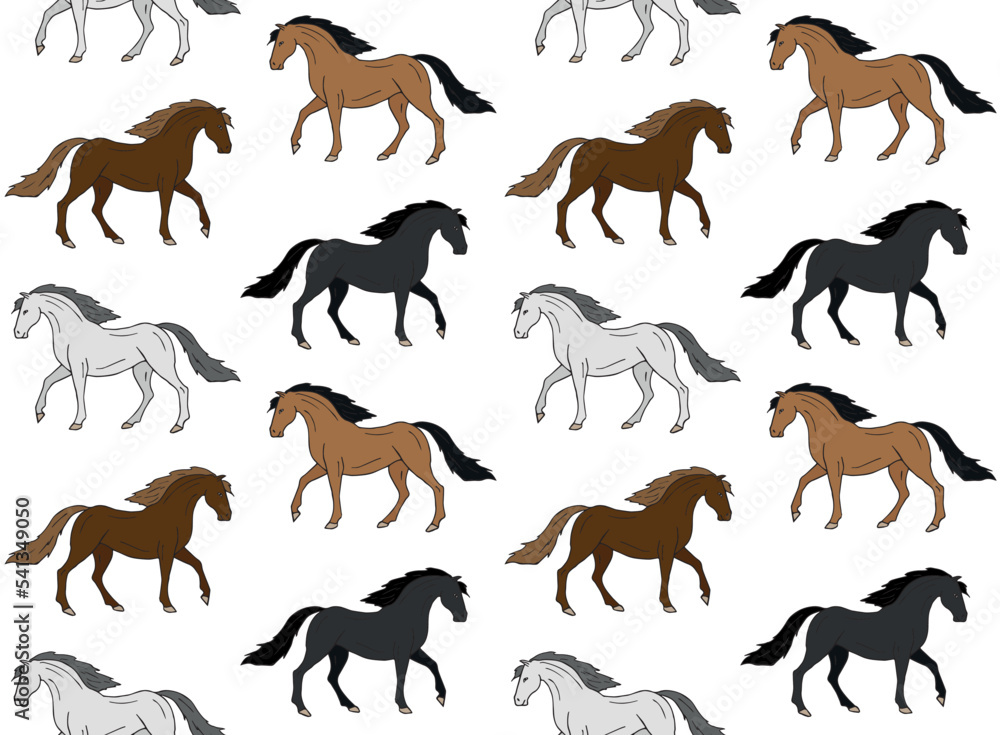 Vector seamless pattern of hand drawn sketch doodle horse isolated on white background