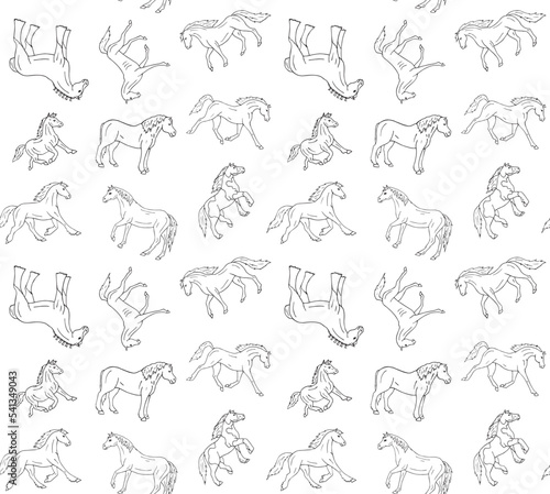Vector seamless pattern of hand drawn sketch doodle horse isolated on white background