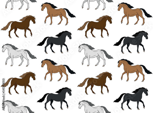 Vector seamless pattern of hand drawn sketch doodle horse isolated on white background
