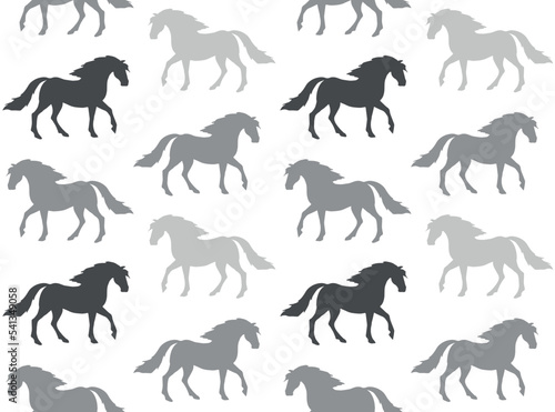 Vector seamless pattern of hand drawn sketch doodle horse silhouette isolated on white background