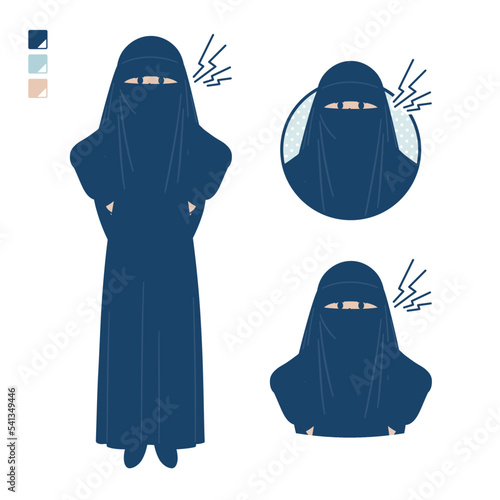 ニカブを着たイスラム教徒の女性が怒っているイラスト