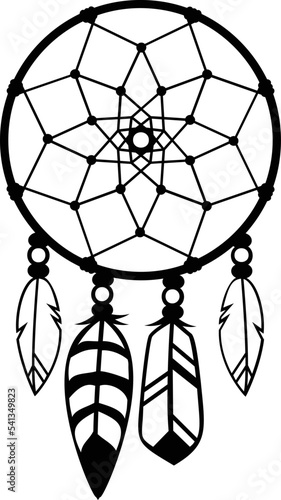 Dreamcatcher with variety of hanging feathers.