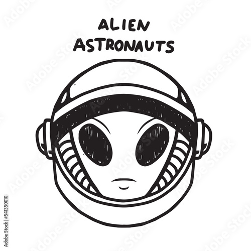 alien astronauts doodle. vector illustration. hand drawn vector cute alien head