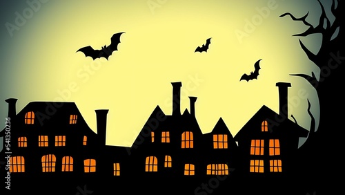 Digital illustration of a halloween town