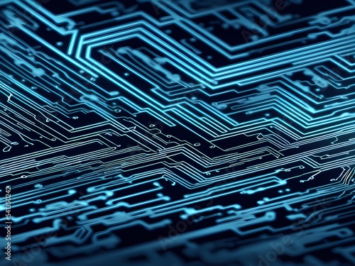 Blue and black circuit board digital illustration