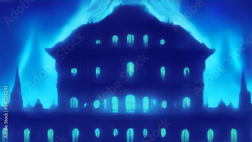 Digital illustration of a haunted mansion