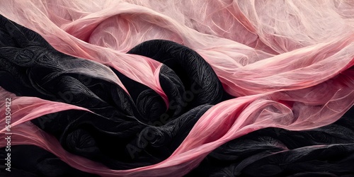Pink and black Flowing fabric background illustration, abstract swirl