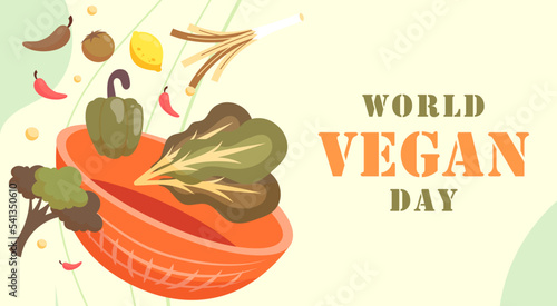 World vegan day hand drawn flat horizontal banner