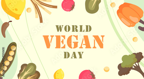 World vegan day hand drawn flat horizontal banner