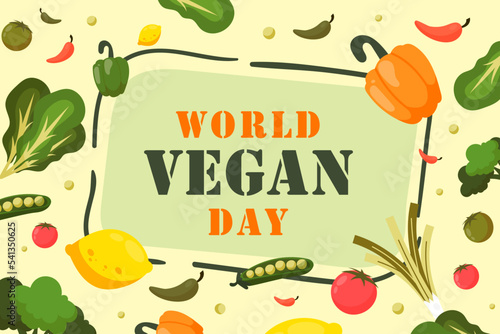 World vegan day hand drawn flat horizontal banner