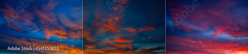 ollection of Dramatic vivid red with orange cloud sunset and sunrise sky.Beautiful sky on twilight time.Colorful sunrise with Clouds. photo