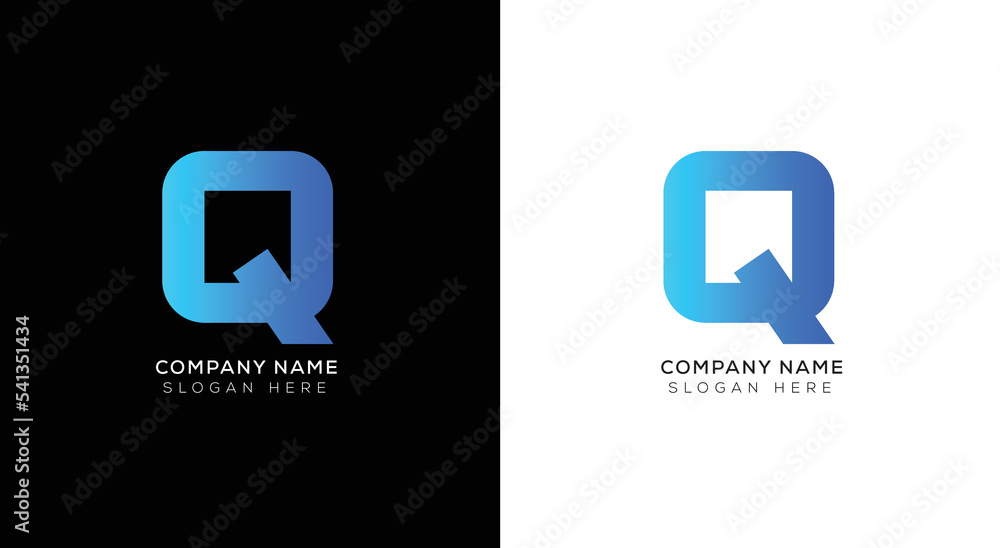 Abstract letter Q 3d logo template with black and white background
