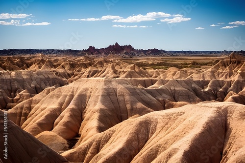 Rocky mountainous deserts. Badlands with geological formations.