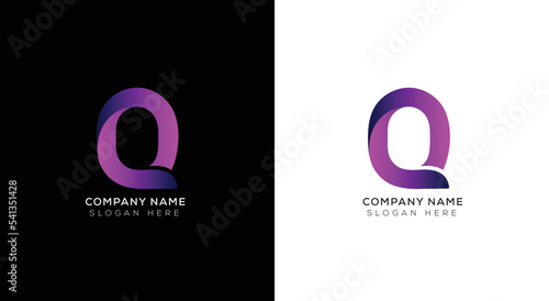 Abstract letter Q 3d logo template with black and white background