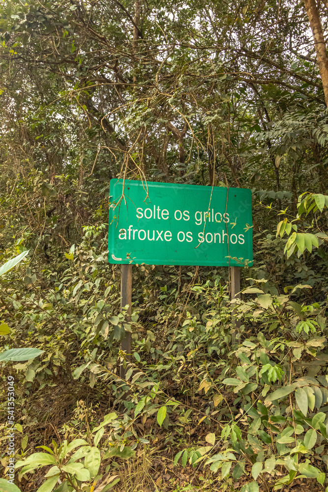 Information board in the city of Sao Goncalo do Rio das Pedras, State of Minas Gerais, Brazil