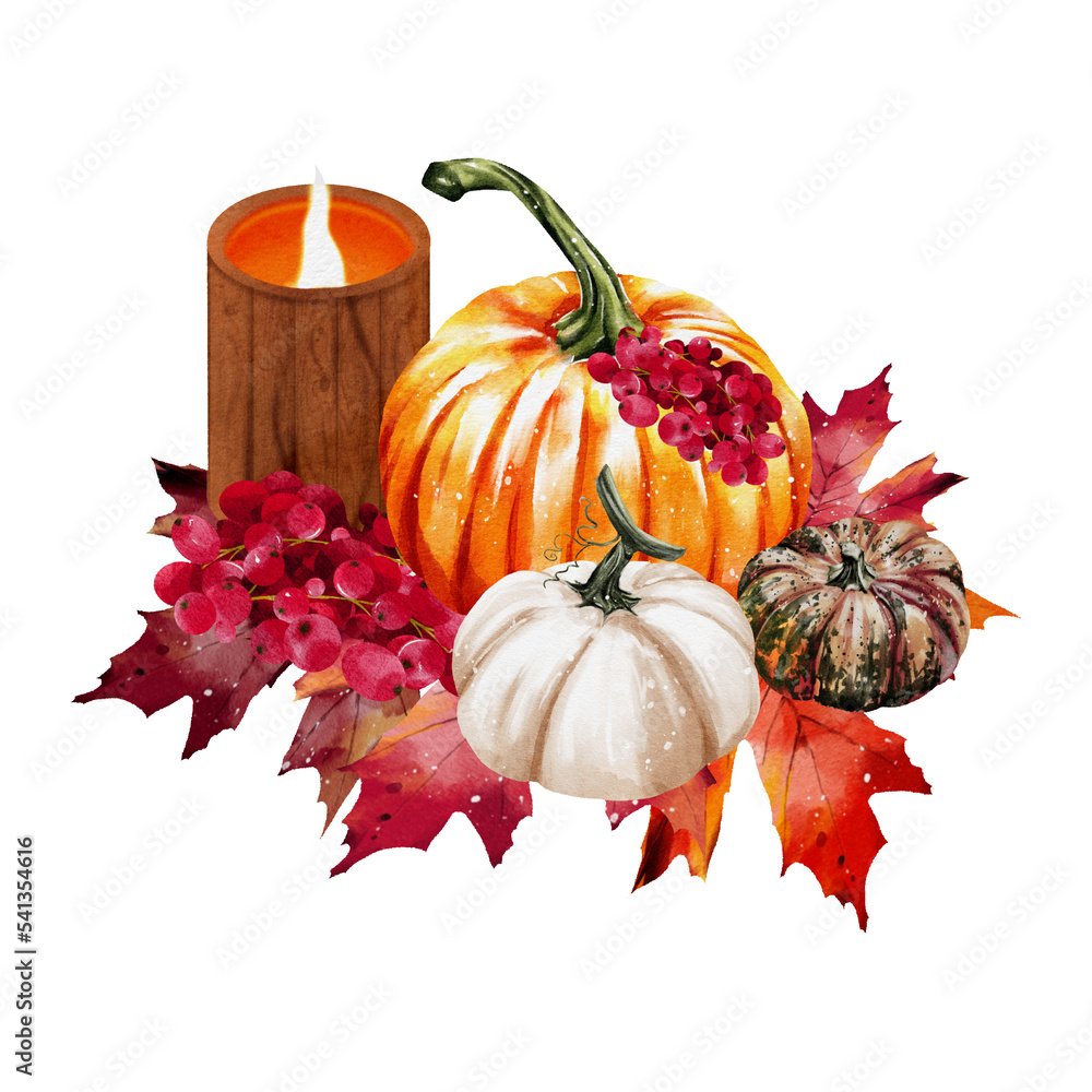 Autumn pumpkins watercolor illustration design