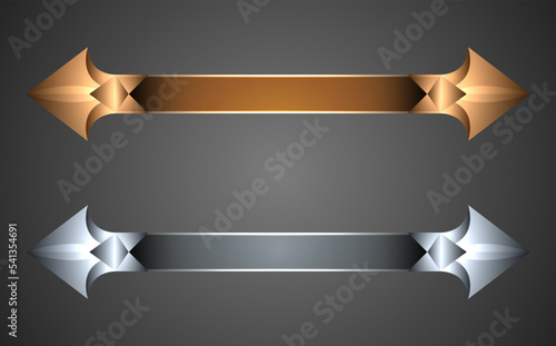 Luxury gold and silver game title banner buttons, gaming interface medieval style title bars.