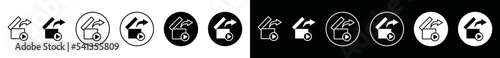 Unboxing videos icon vector collection. Package unboxing video symbol illustration. Open the box by video sign silhouette. Record unboxing icon