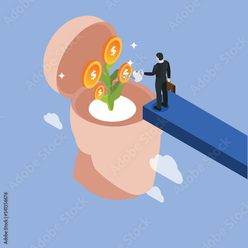 Mental or brain growth mindset isometric 3d vector illustration concept for banner, website, illustration, landing page, flyer, etc.