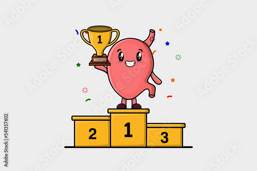 Cute Cartoon character illustration of Stomach is holding up the golden trophy in illustration