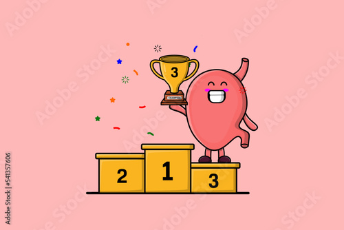 Cute Cartoon character illustration of Stomach is holding up the golden trophy in illustration