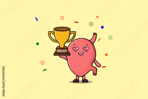 Cute Cartoon character illustration of Stomach is holding up the golden trophy in illustration