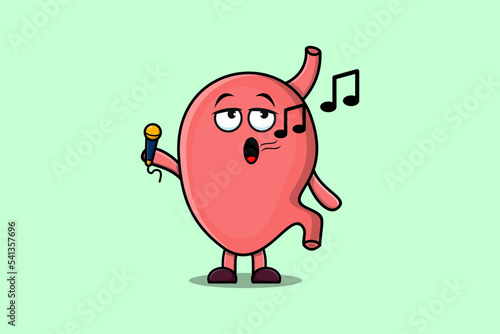 Cute cartoon Stomach singer character holding mic in flat modern style design illustrations