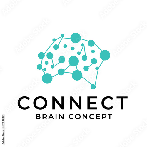Human brain line with Connected Dots As Network Logo Vector, template,network technology.
