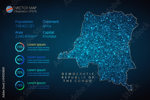 Democratic Republic of the Congo map infographics vector template with abstract geometric mesh polygonal light concept on blue background. Template for diagram, graph, presentation and chart photo